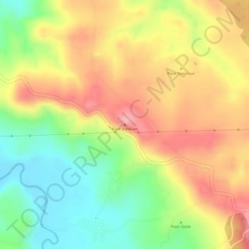 Mapa topográfico Pasir Paniisan, altitude, relevo