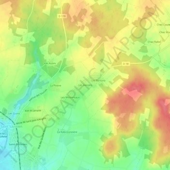 Mapa topográfico Les Benons, altitude, relevo