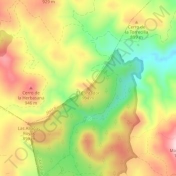 Mapa topográfico El Contador, altitude, relevo