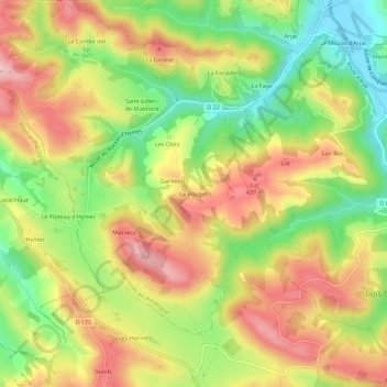 Mapa topográfico Le Pouget, altitude, relevo