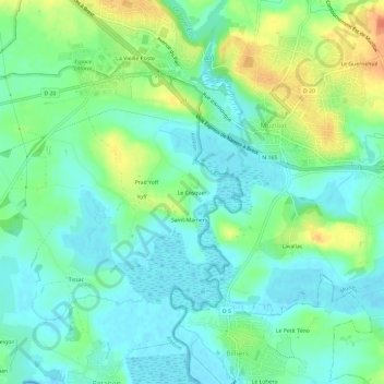 Mapa topográfico Le Cosquer, altitude, relevo