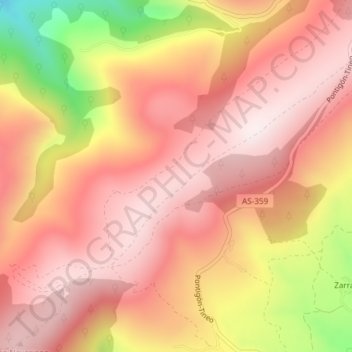 Mapa topográfico Pena el Caleyo, altitude, relevo