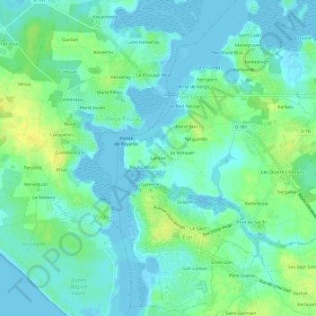 Mapa topográfico Larmor, altitude, relevo