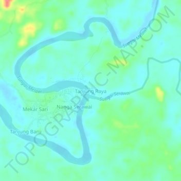 Mapa topográfico Tanjung Raya, altitude, relevo