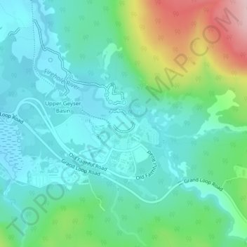 Mapa topográfico Old Faithful, altitude, relevo