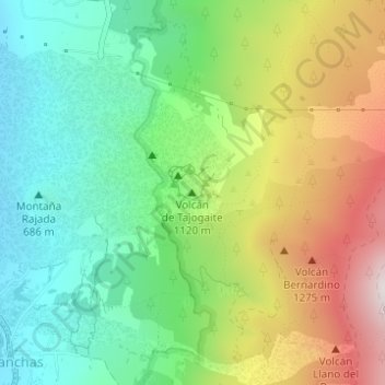 Mapa topográfico Volcán de Tajogaite, altitude, relevo