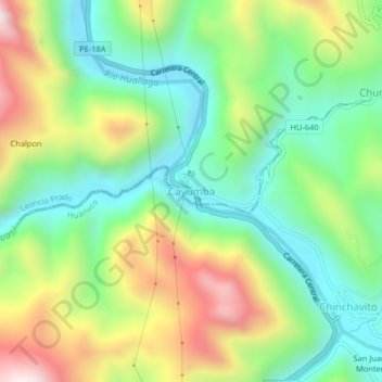 Mapa topográfico Cayumba, altitude, relevo