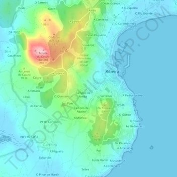 Mapa topográfico Cubeliano, altitude, relevo