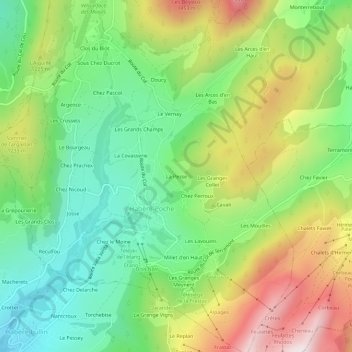Mapa topográfico La Pesse, altitude, relevo