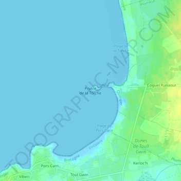Mapa topográfico Pointe de la Torche, altitude, relevo