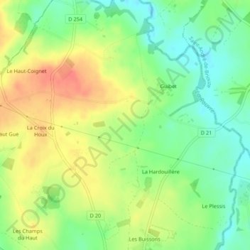 Mapa topográfico Les Roches, altitude, relevo