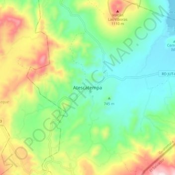Mapa topográfico Atescatempa, altitude, relevo
