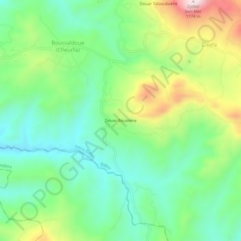 Mapa topográfico Douar Bousnina, altitude, relevo