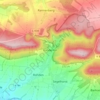 Mapa topográfico Rohdental, altitude, relevo