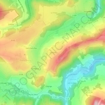 Mapa topográfico Laumont, altitude, relevo
