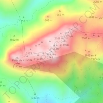 Mapa topográfico Mágina, altitude, relevo