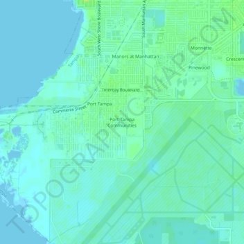 Mapa topográfico Port Tampa Communities, altitude, relevo