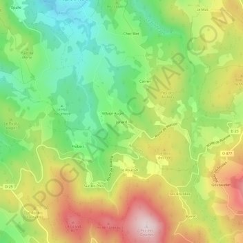 Mapa topográfico Jonard, altitude, relevo