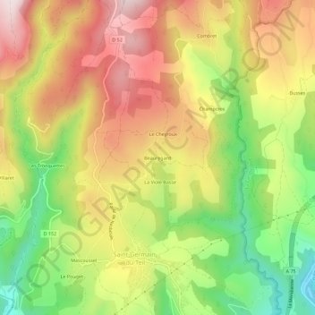 Mapa topográfico Beauregard, altitude, relevo