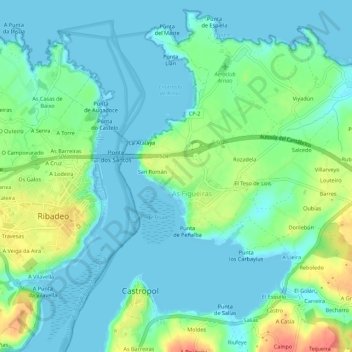 Mapa topográfico Granda, altitude, relevo