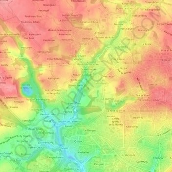 Mapa topográfico Kerléguer, altitude, relevo