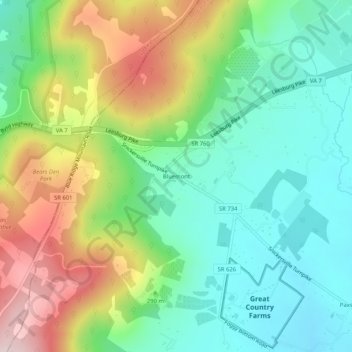 Mapa topográfico Bluemont, altitude, relevo