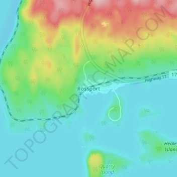 Mapa topográfico Rossport, altitude, relevo