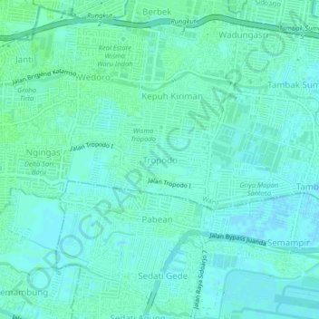 Mapa topográfico Tropodo, altitude, relevo