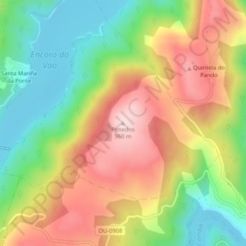 Mapa topográfico Penedos, altitude, relevo