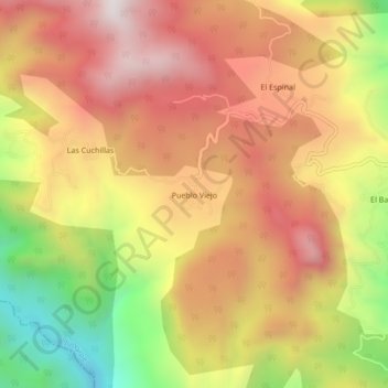 Mapa topográfico Pueblo Viejo, altitude, relevo