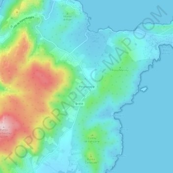 Mapa topográfico Piccovaggia, altitude, relevo