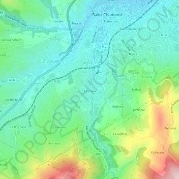 Mapa topográfico Le Creux, altitude, relevo