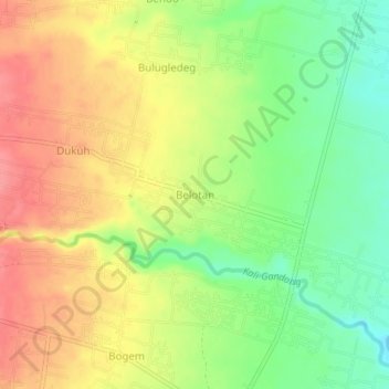 Mapa topográfico Belotan, altitude, relevo