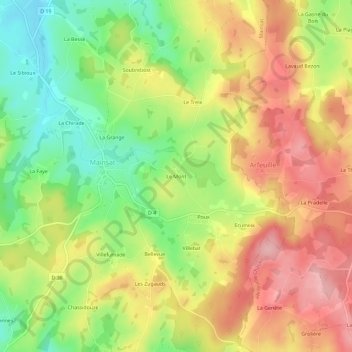 Mapa topográfico Le Mont, altitude, relevo
