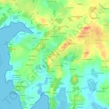 Mapa topográfico Mane Er Groez, altitude, relevo