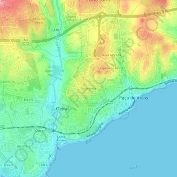 Mapa topográfico Figueirinha, altitude, relevo