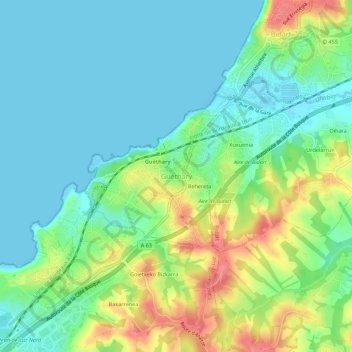 Mapa topográfico Guéthary, altitude, relevo