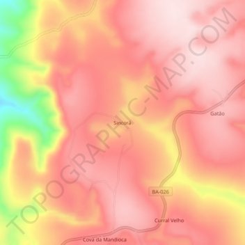 Mapa topográfico Sincorá, altitude, relevo