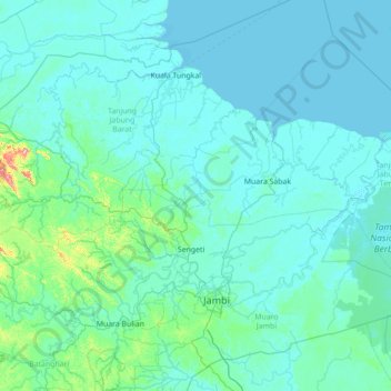 Mapa topográfico Mendahara Ulu, altitude, relevo