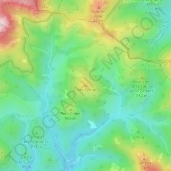 Mapa topográfico Collet Redons, altitude, relevo