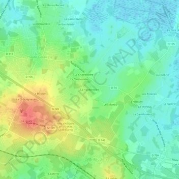 Mapa topográfico La Hardonnière, altitude, relevo