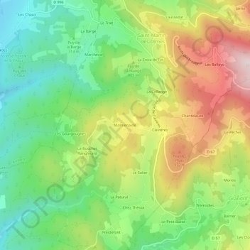 Mapa topográfico Malmenaide, altitude, relevo