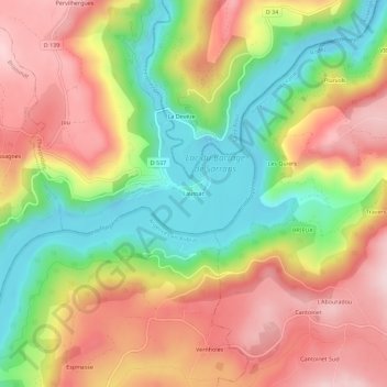 Mapa topográfico Laussac, altitude, relevo