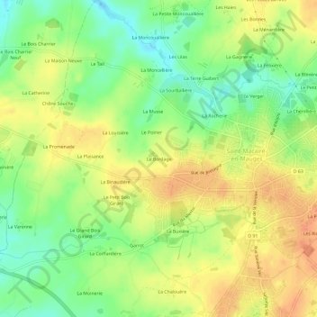 Mapa topográfico Le Bordage, altitude, relevo