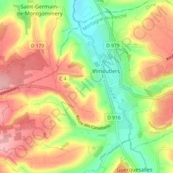 Mapa topográfico La Hunière, altitude, relevo