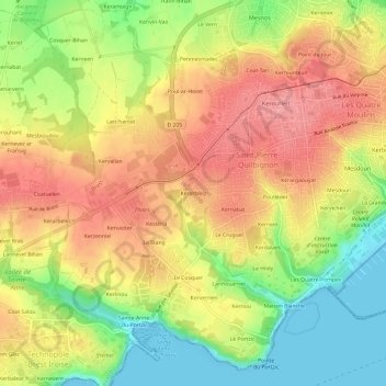 Mapa topográfico Kerarbleiz, altitude, relevo