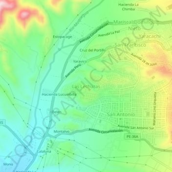 Mapa topográfico Las Lechuzas, altitude, relevo