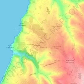 Mapa topográfico São João das Lampas, altitude, relevo