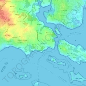 Mapa topográfico Haliguen, altitude, relevo