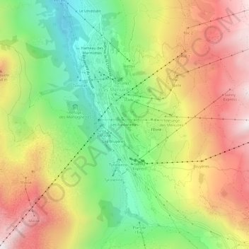 Mapa topográfico Les Fontanettes, altitude, relevo